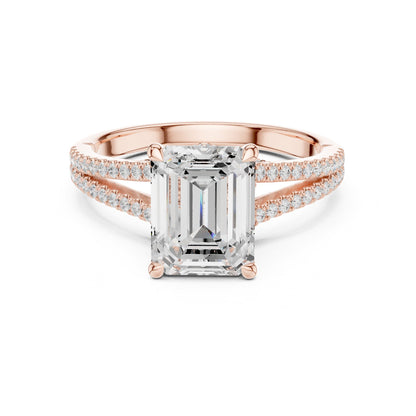 Emerald Accented Lab Grown Diamond Engagement Ring