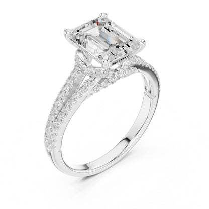 Emerald Accented Lab Grown Diamond Engagement Ring