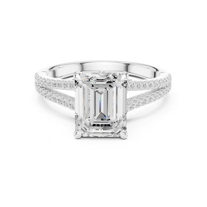 Emerald Accented Lab Grown Diamond Engagement Ring