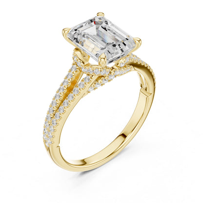 Emerald Accented Lab Grown Diamond Engagement Ring