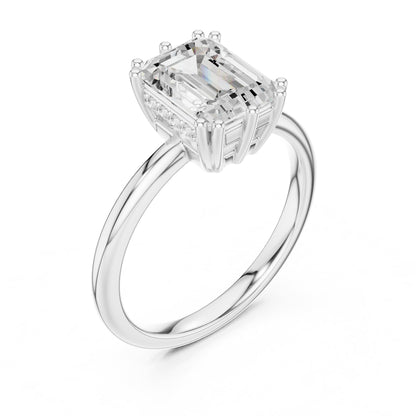 Emerald Accented Lab Grown Diamond Engagement Ring