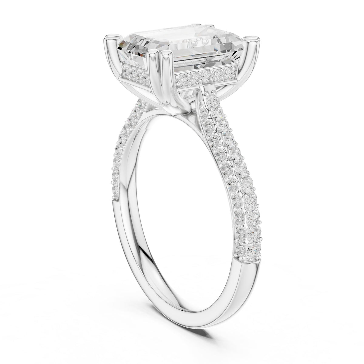 Emerald Accented Lab Grown Diamond Engagement Ring