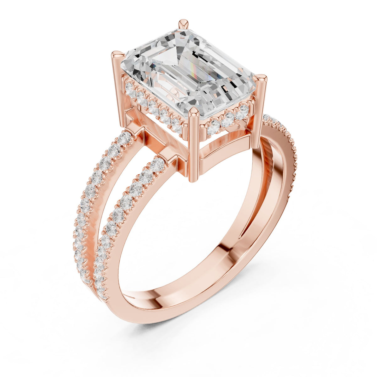 Emerald Accented Lab Grown Diamond Engagement Ring