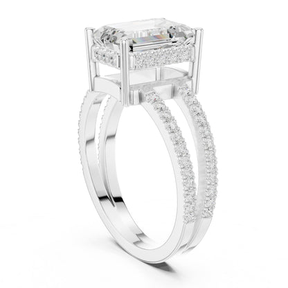 Emerald Accented Lab Grown Diamond Engagement Ring