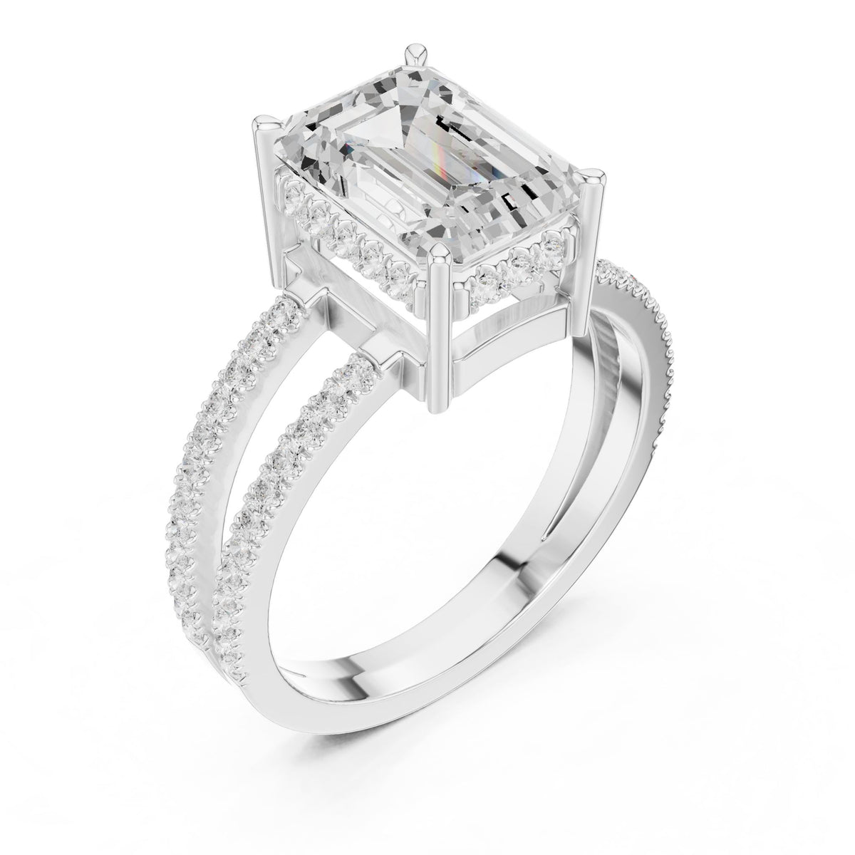 Emerald Accented Lab Grown Diamond Engagement Ring