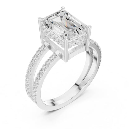 Emerald Accented Lab Grown Diamond Engagement Ring