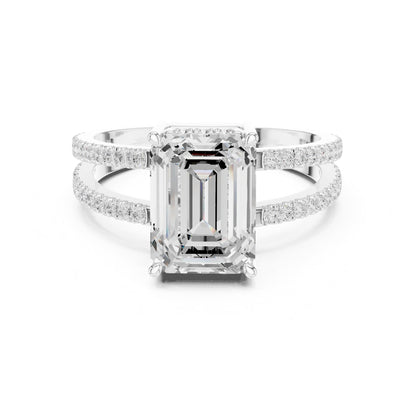 Emerald Accented Lab Grown Diamond Engagement Ring