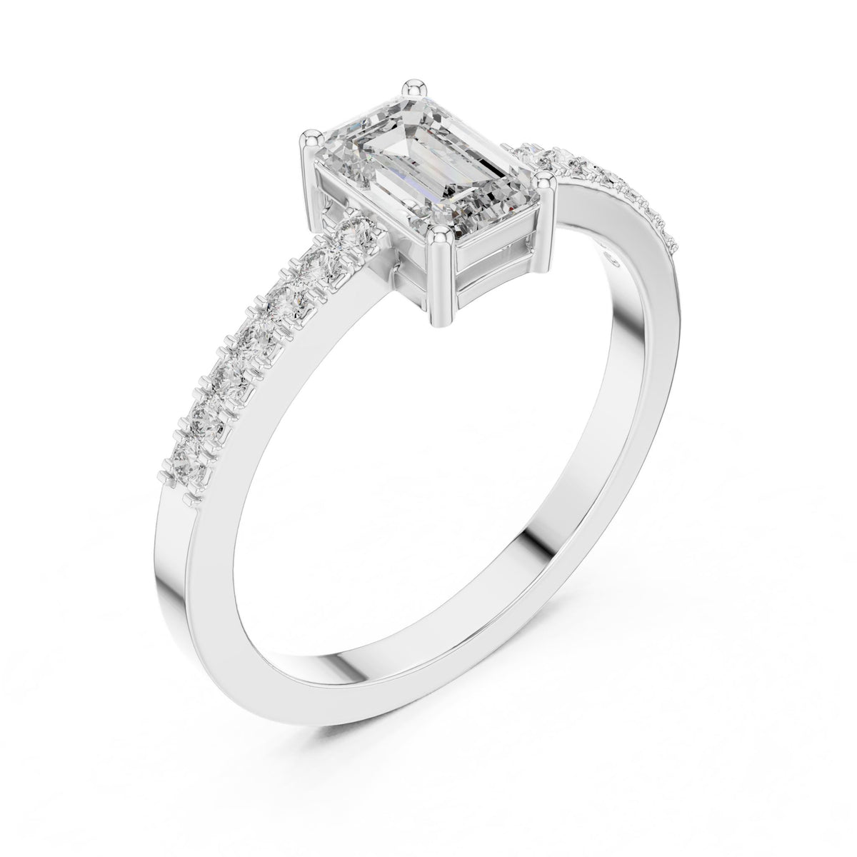 Emerald Accented Lab Grown Diamond Engagement Ring