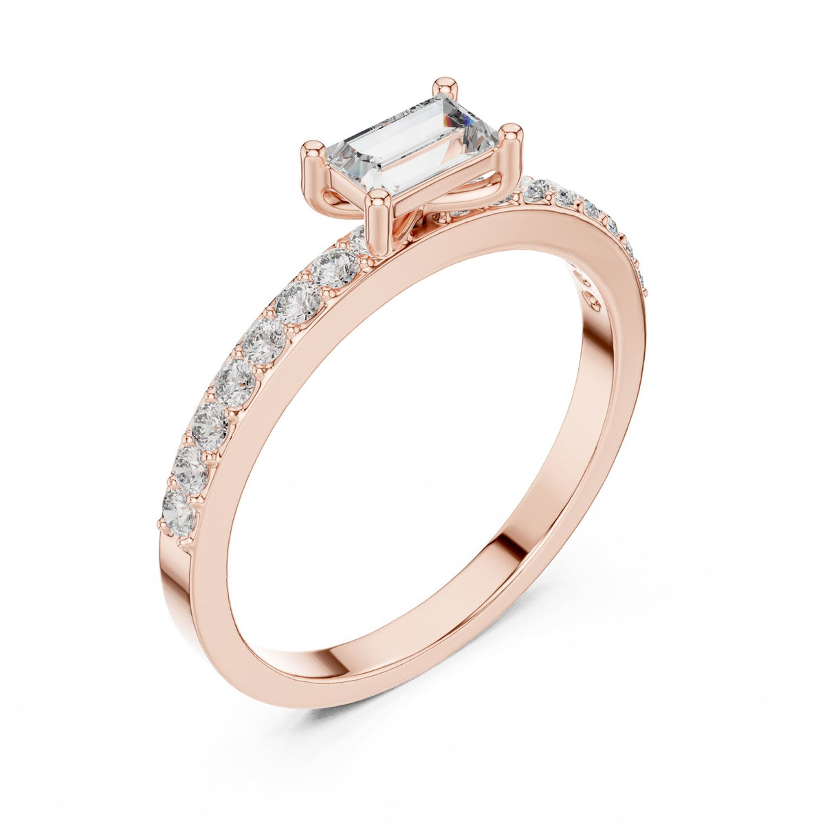 Emerald Accented Lab Grown Diamond Engagement Ring