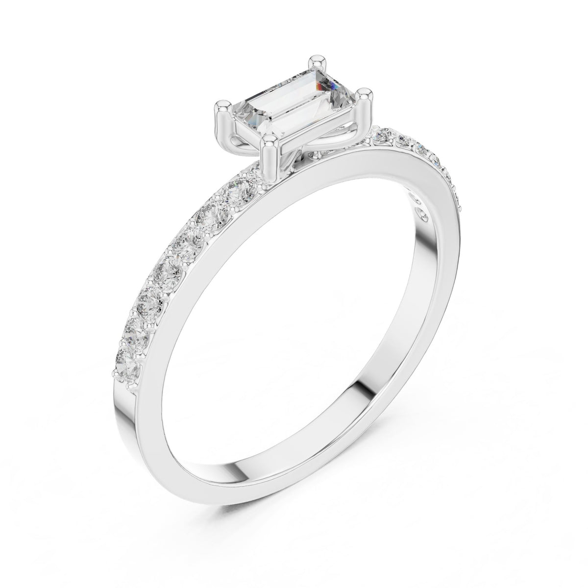 Emerald Accented Lab Grown Diamond Engagement Ring