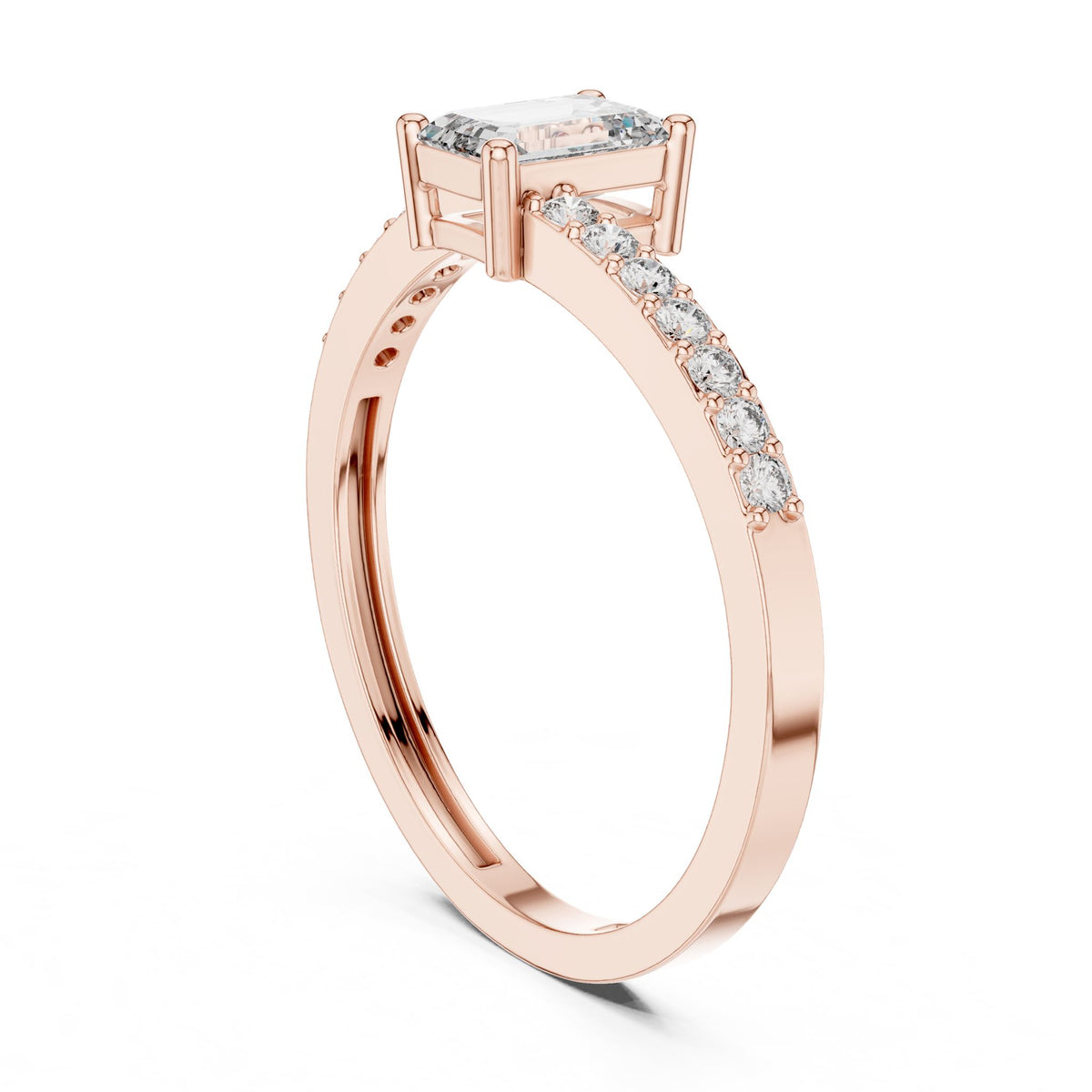 Emerald Accented Lab Grown Diamond Engagement Ring