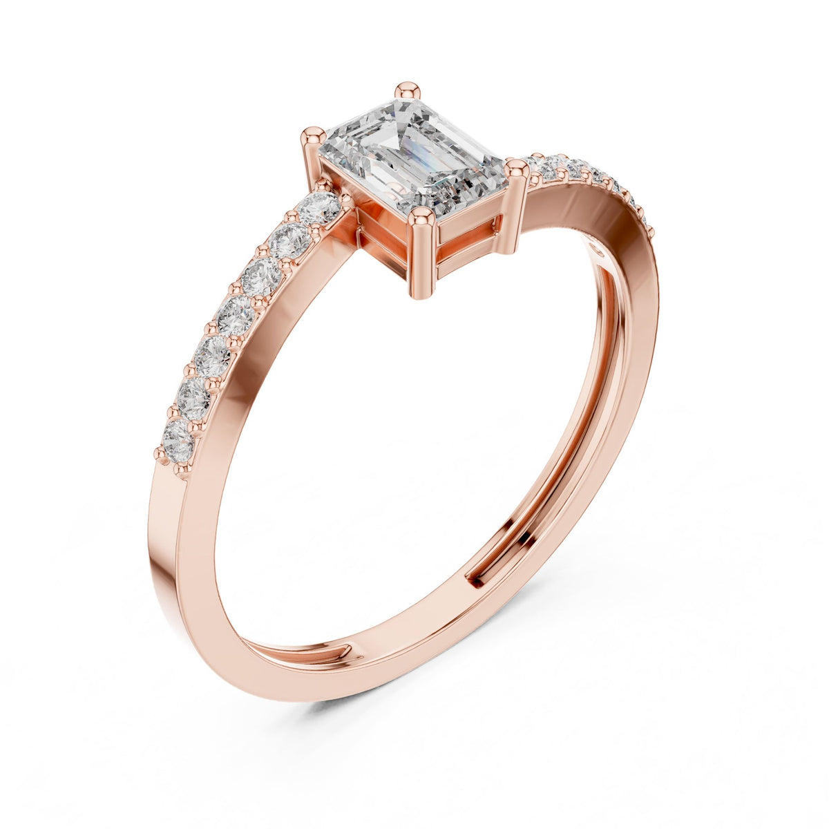 Emerald Accented Lab Grown Diamond Engagement Ring