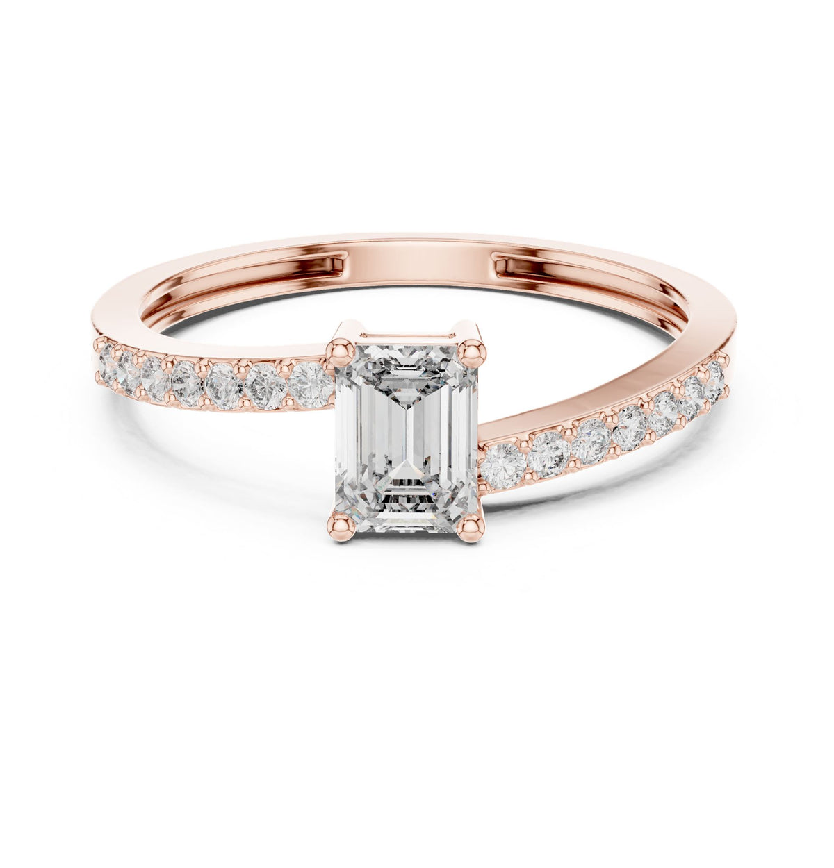 Emerald Accented Lab Grown Diamond Engagement Ring