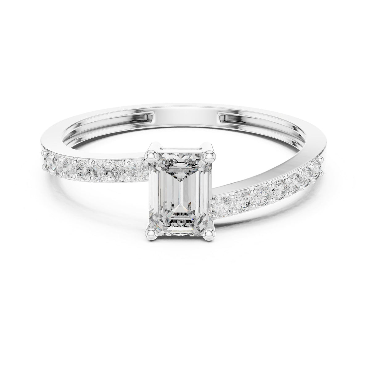 Emerald Accented Lab Grown Diamond Engagement Ring