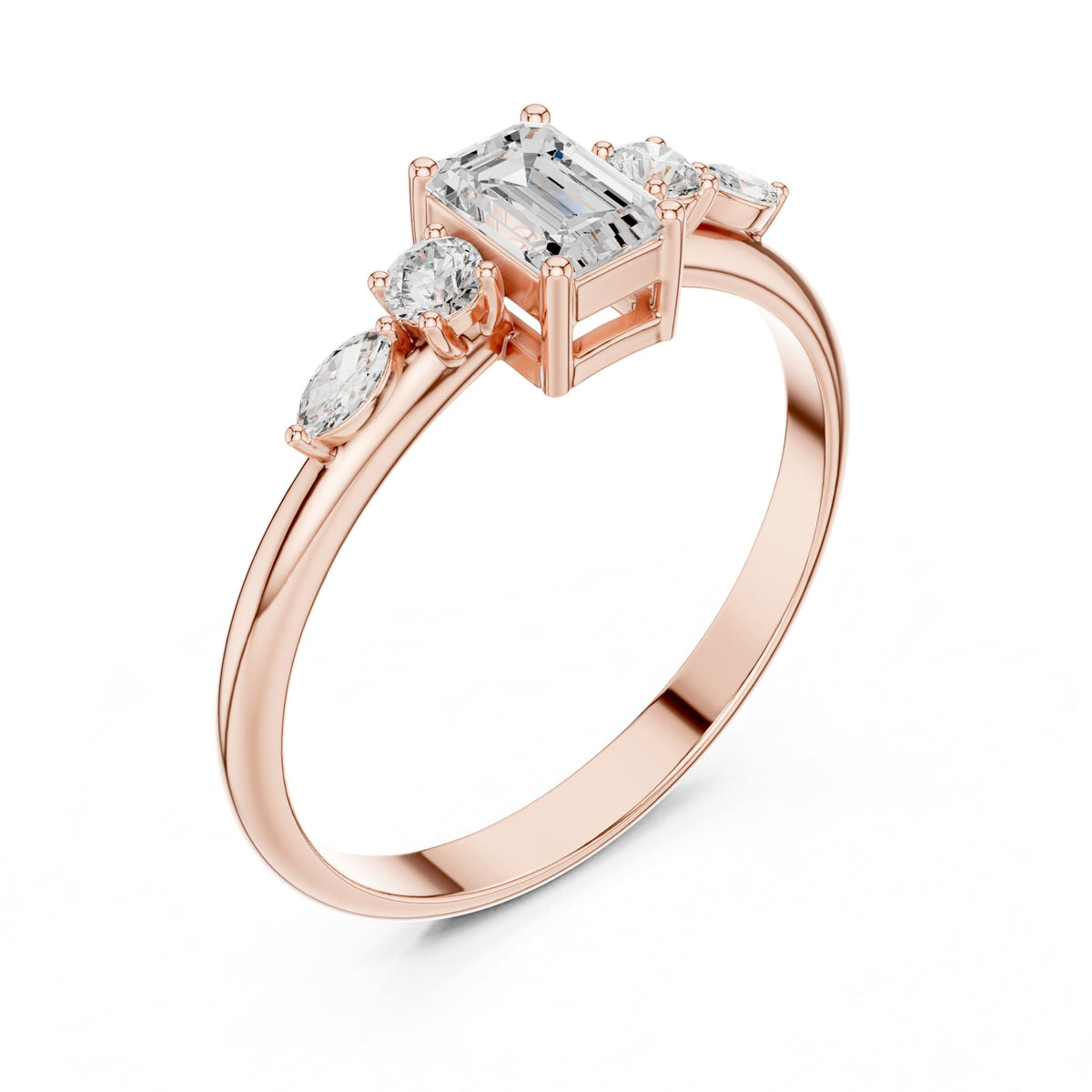 Emerald Accented Lab Grown Diamond Engagement Ring