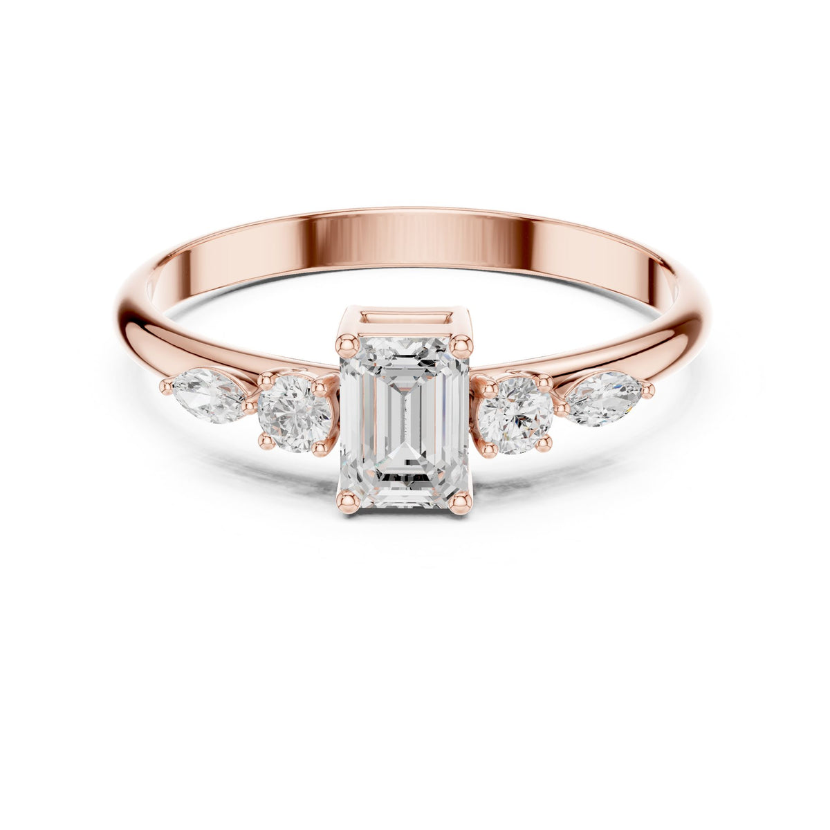 Emerald Accented Lab Grown Diamond Engagement Ring