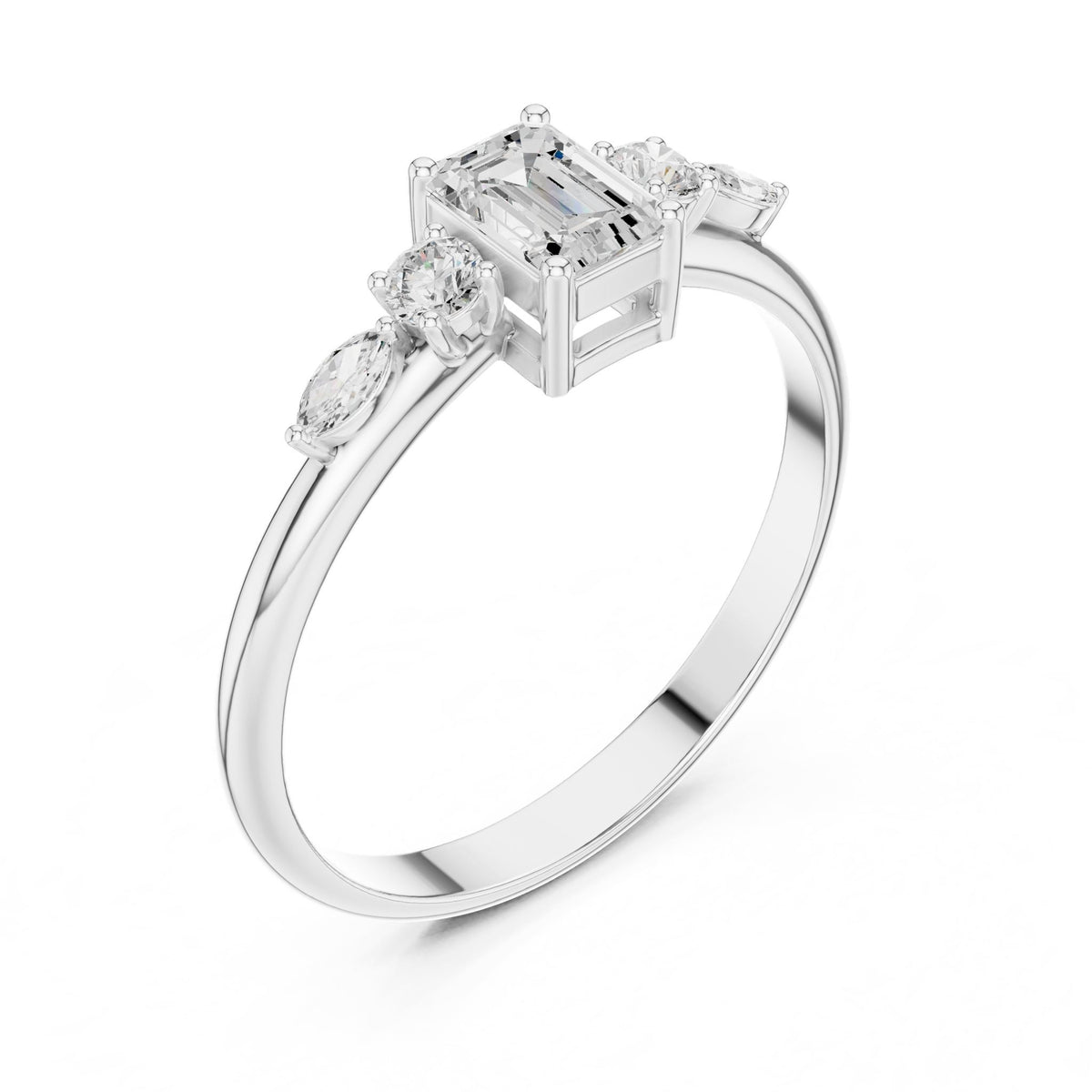 Emerald Accented Lab Grown Diamond Engagement Ring