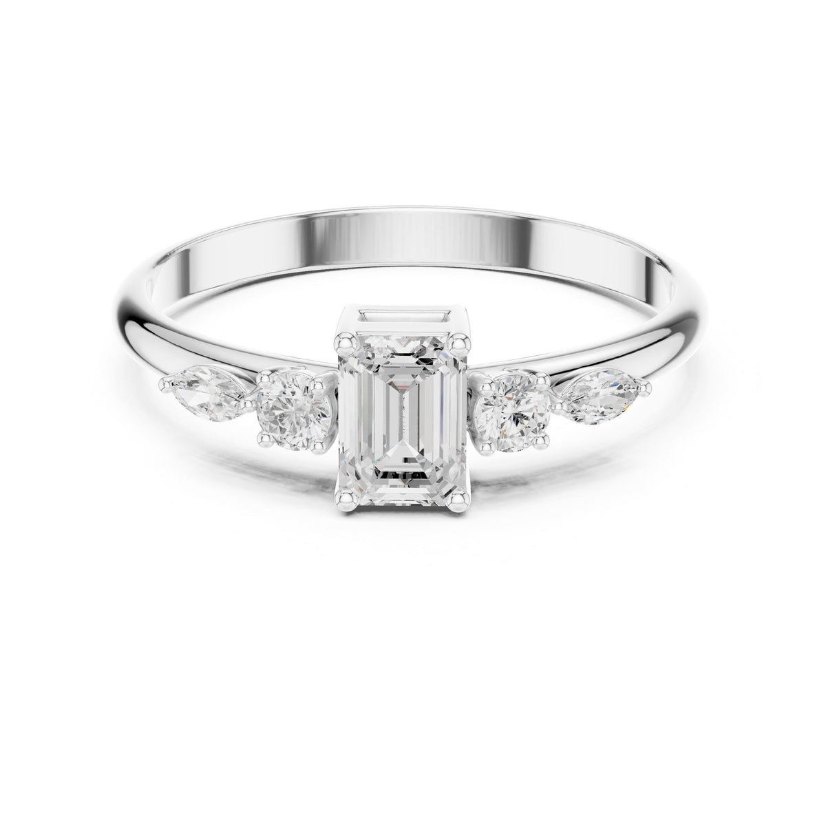 Emerald Accented Lab Grown Diamond Engagement Ring