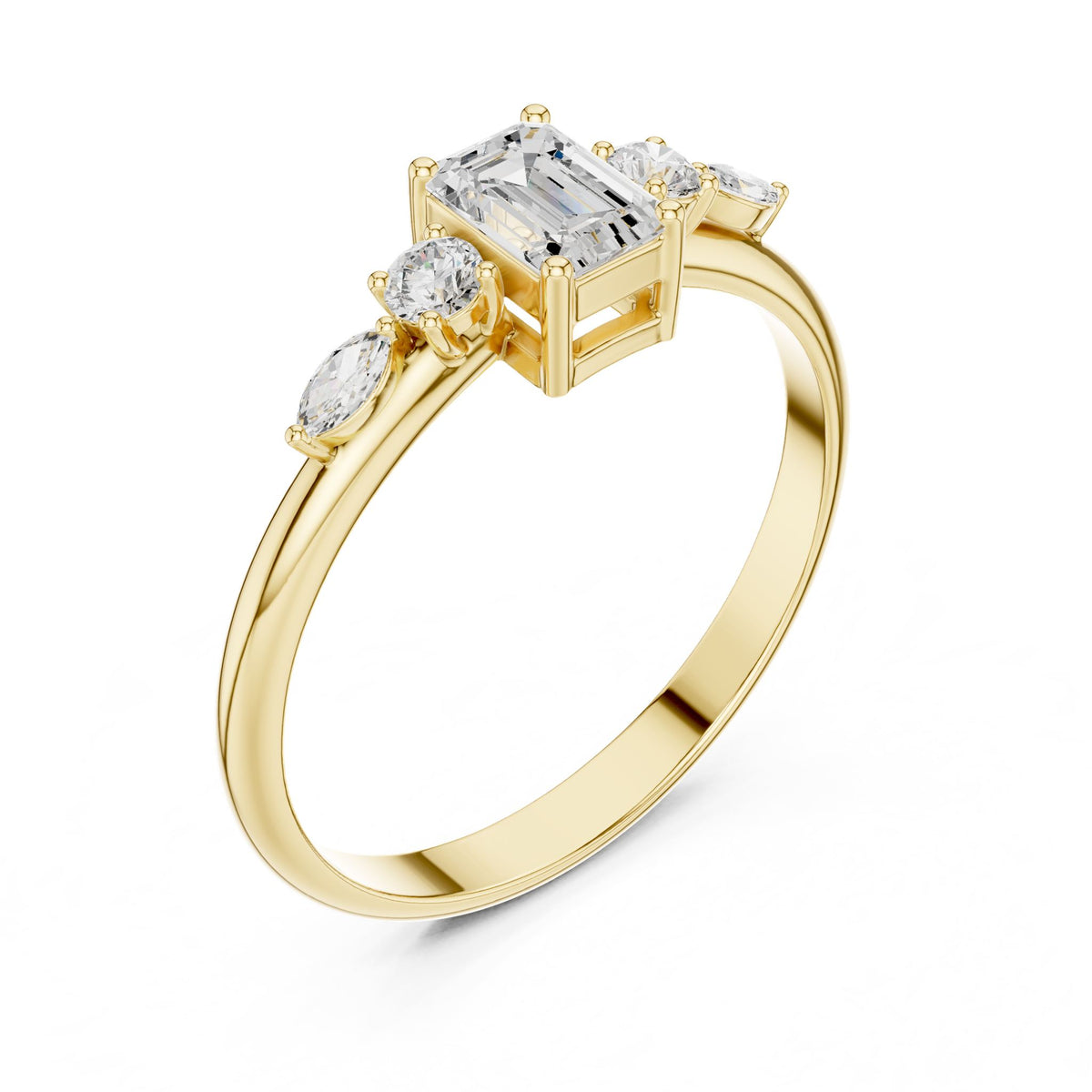 Emerald Accented Lab Grown Diamond Engagement Ring
