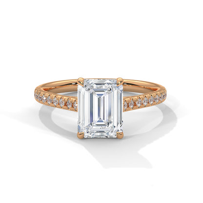 Emerald Accented Lab Grown Diamond Engagement Ring
