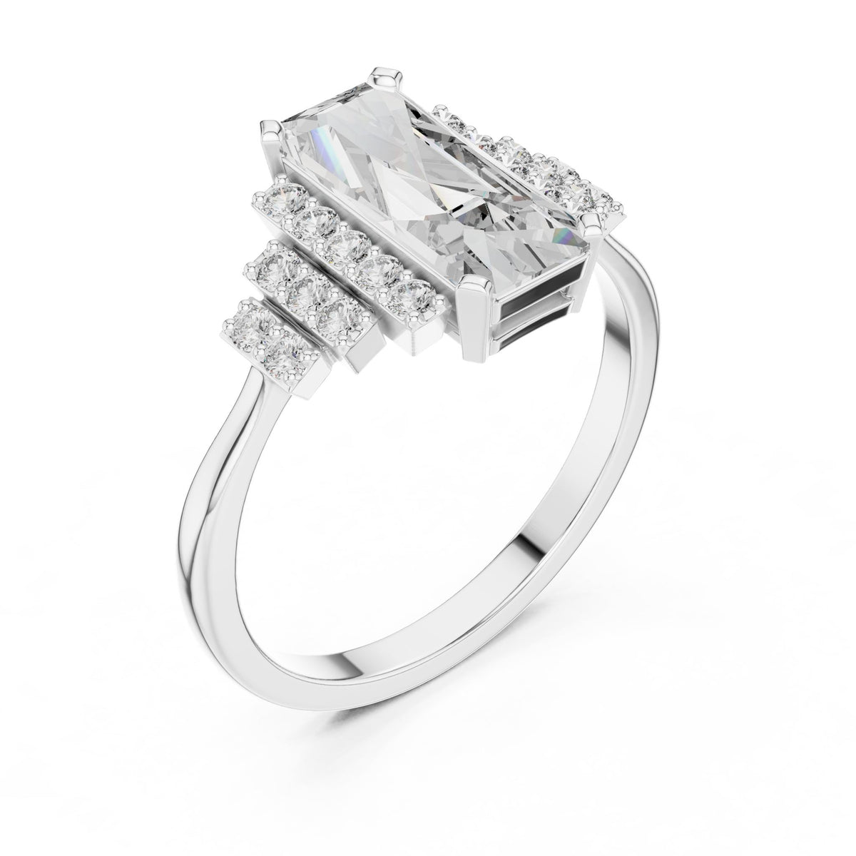 Emerald Accented Lab Grown Diamond Engagement Ring
