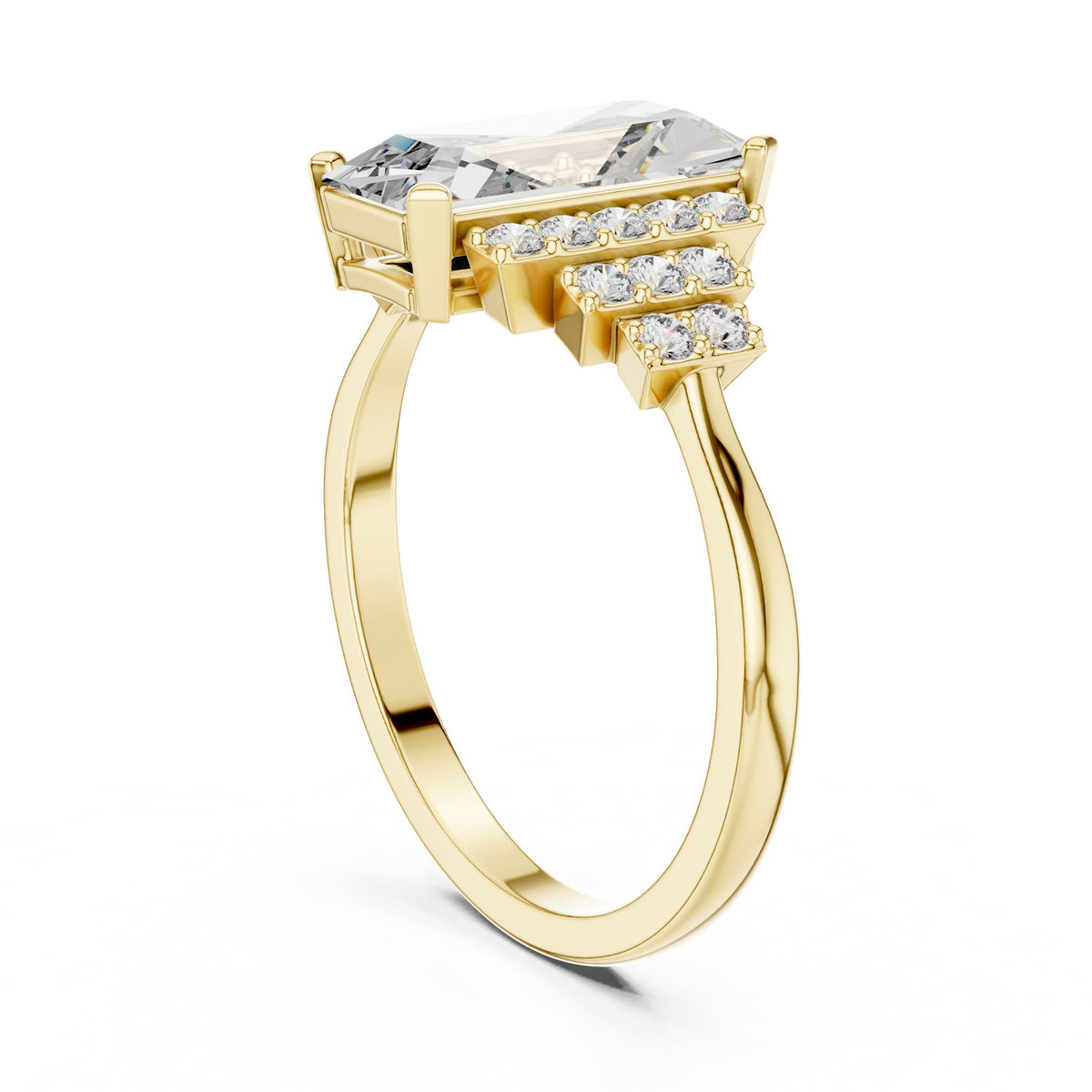 Emerald Accented Lab Grown Diamond Engagement Ring