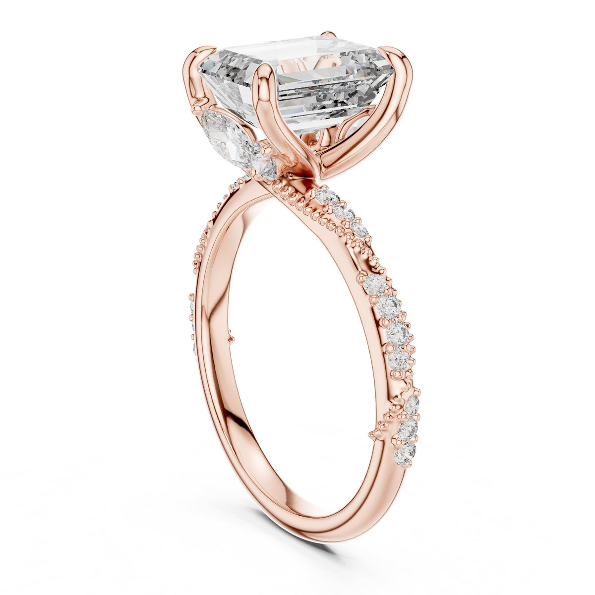 Emerald Accented Lab Grown Diamond Engagement Ring