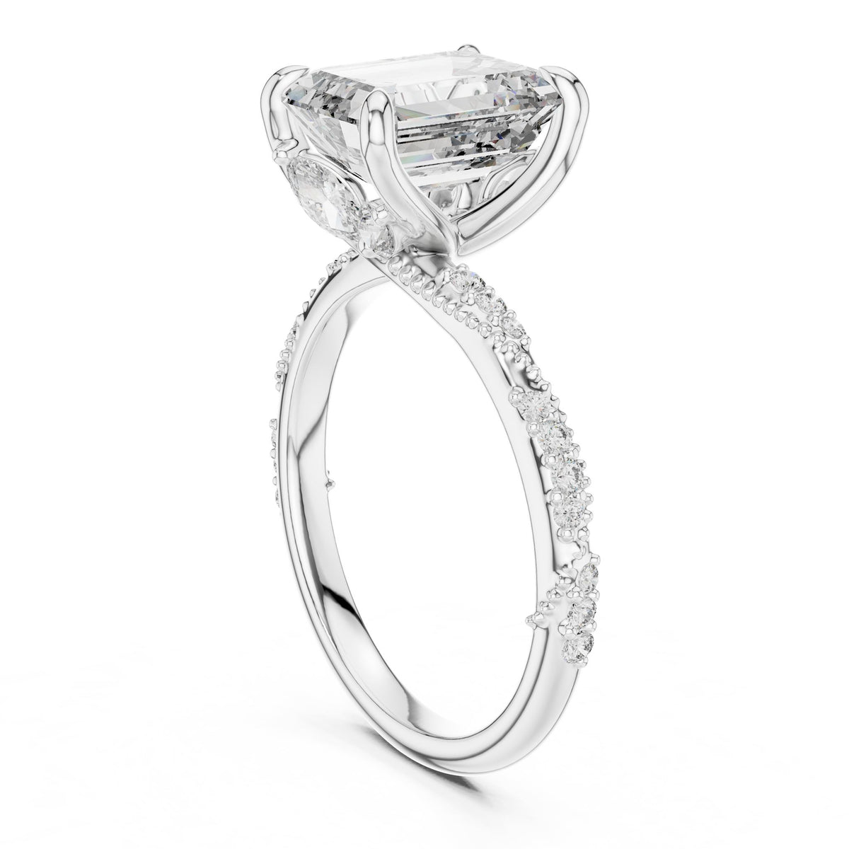 Emerald Accented Lab Grown Diamond Engagement Ring