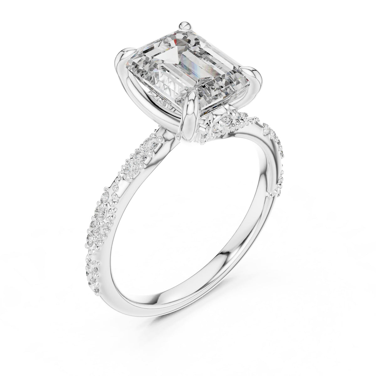 Emerald Accented Lab Grown Diamond Engagement Ring