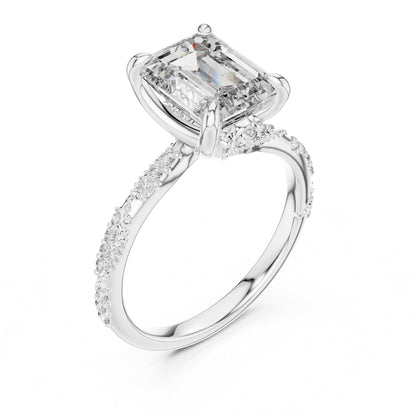 Emerald Accented Lab Grown Diamond Engagement Ring