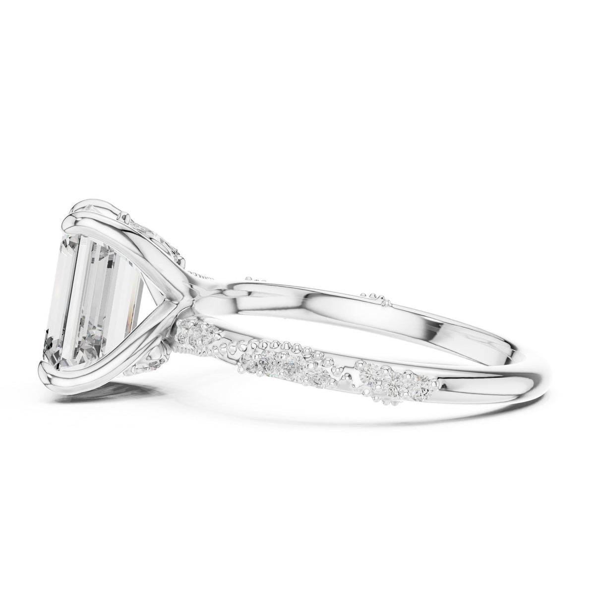 Emerald Accented Lab Grown Diamond Engagement Ring