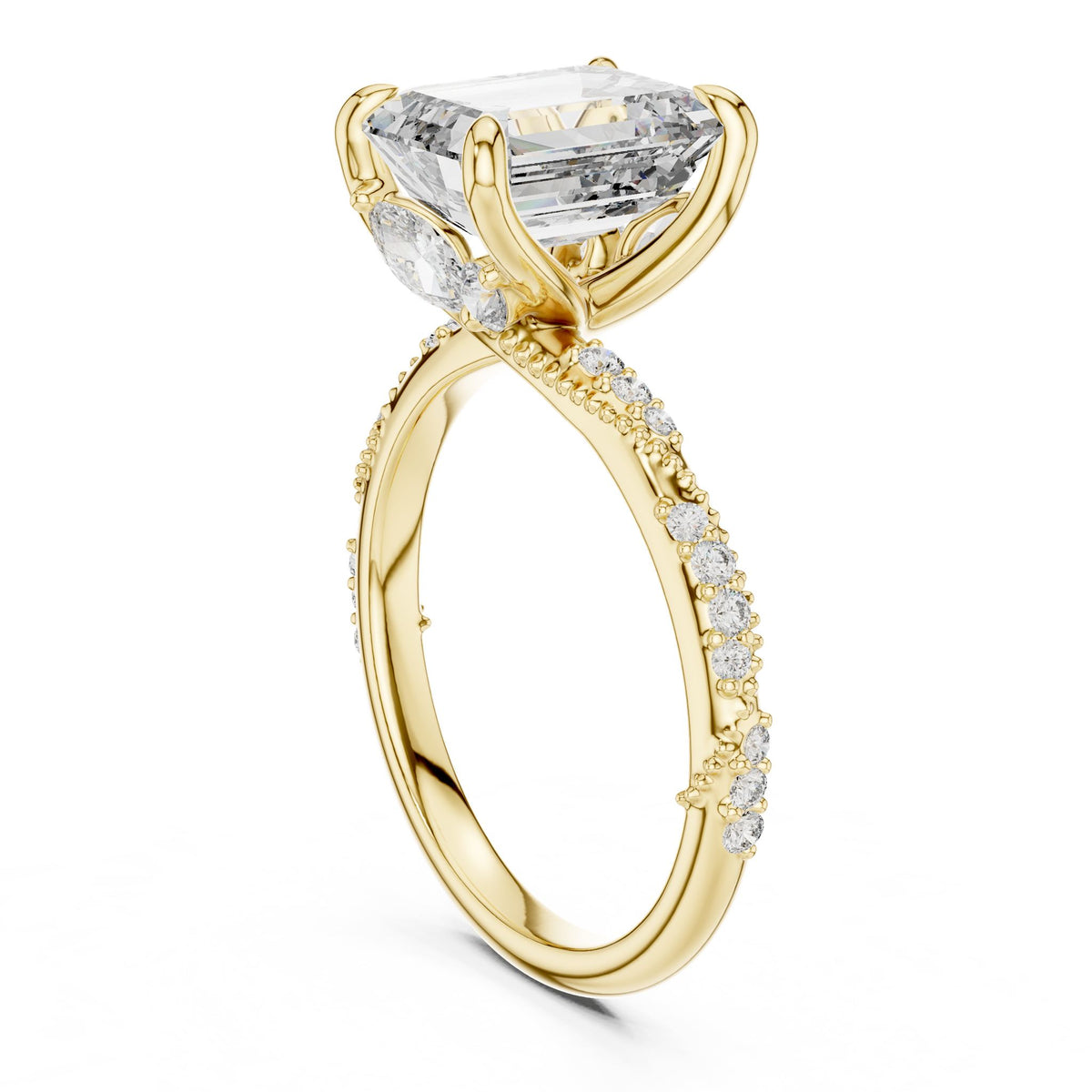 Emerald Accented Lab Grown Diamond Engagement Ring