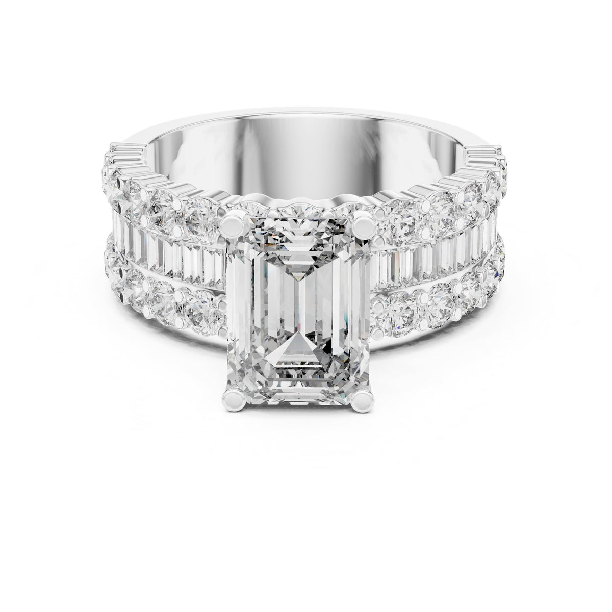 Emerald Accented Lab Grown Diamond Engagement Ring