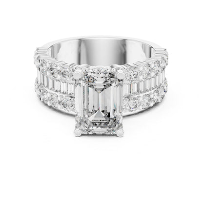 Emerald Accented Lab Grown Diamond Engagement Ring