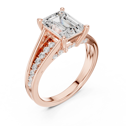Emerald Accented Lab Grown Diamond Engagement Ring