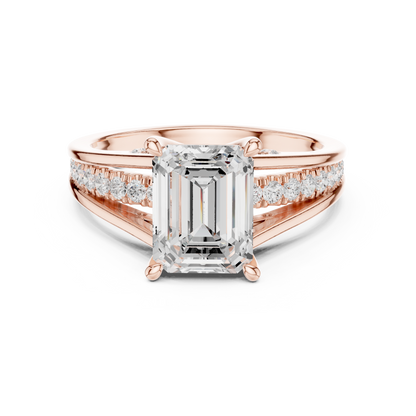 Emerald Accented Lab Grown Diamond Engagement Ring