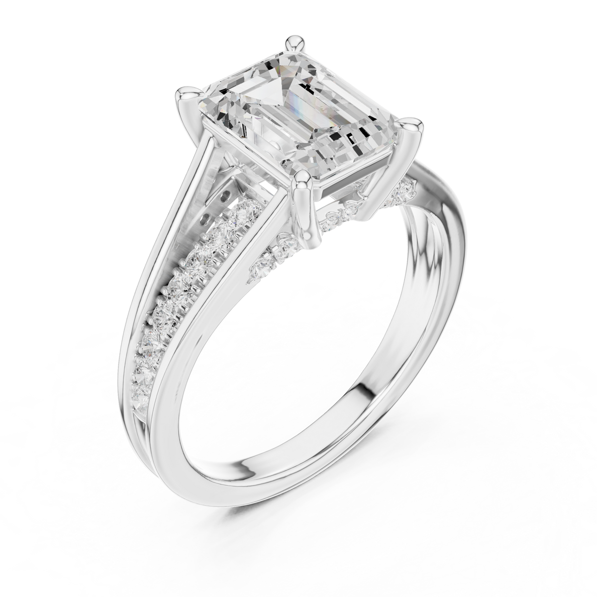 Emerald Accented Lab Grown Diamond Engagement Ring