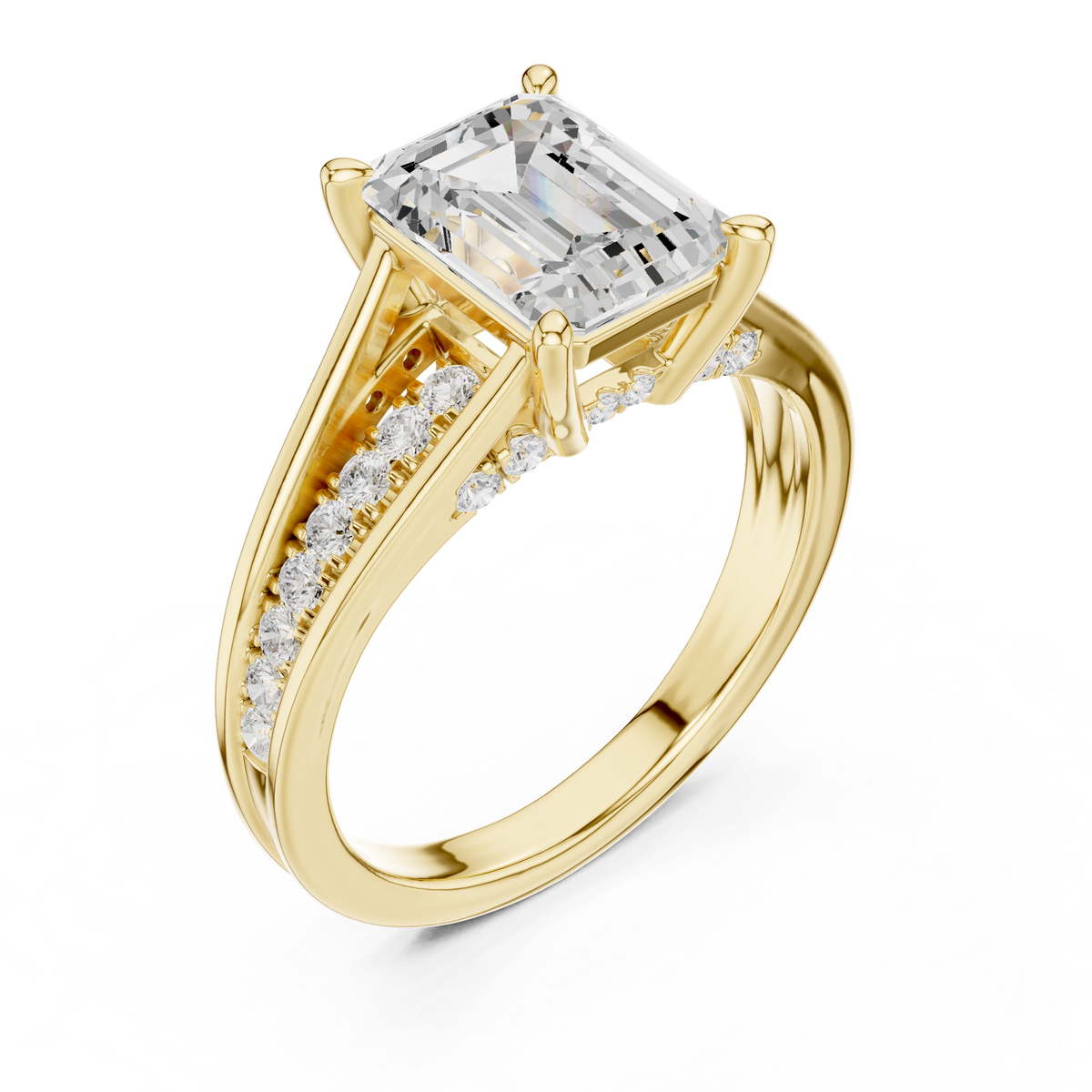 Emerald Accented Lab Grown Diamond Engagement Ring