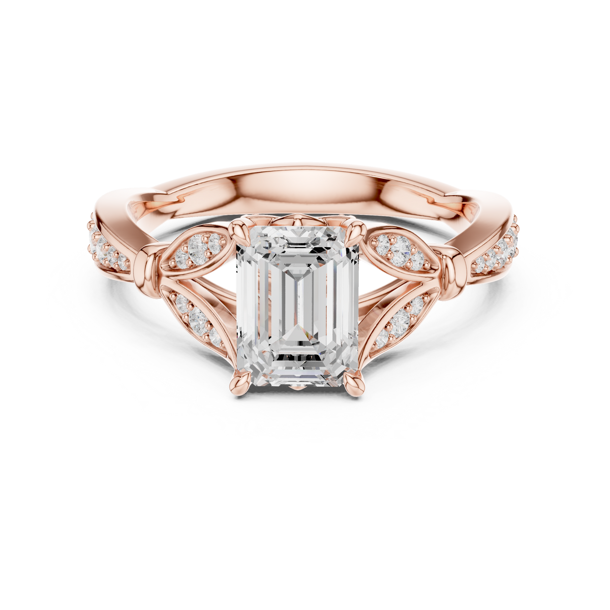 Emerald Accented Lab Grown Diamond Engagement Ring