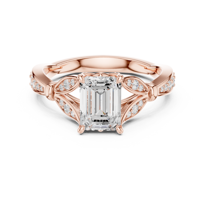 Emerald Accented Lab Grown Diamond Engagement Ring