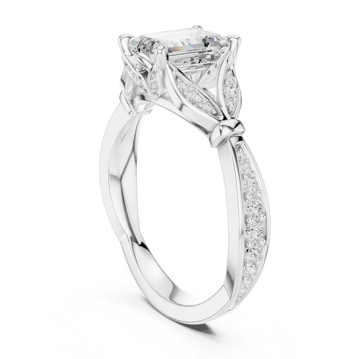 Emerald Accented Lab Grown Diamond Engagement Ring