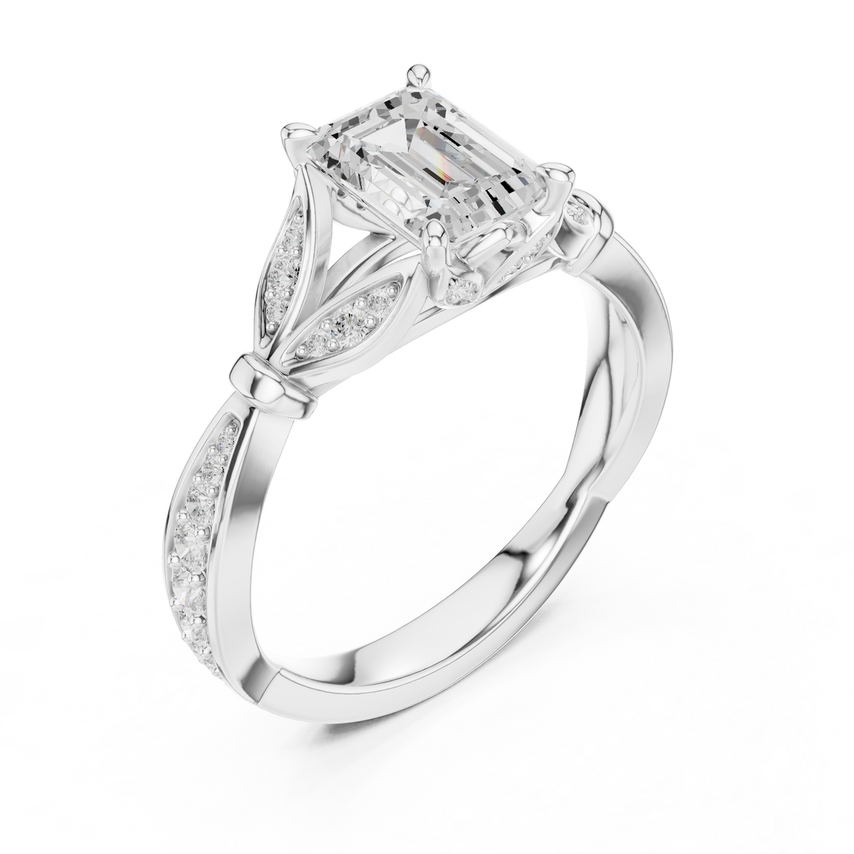 Emerald Accented Lab Grown Diamond Engagement Ring