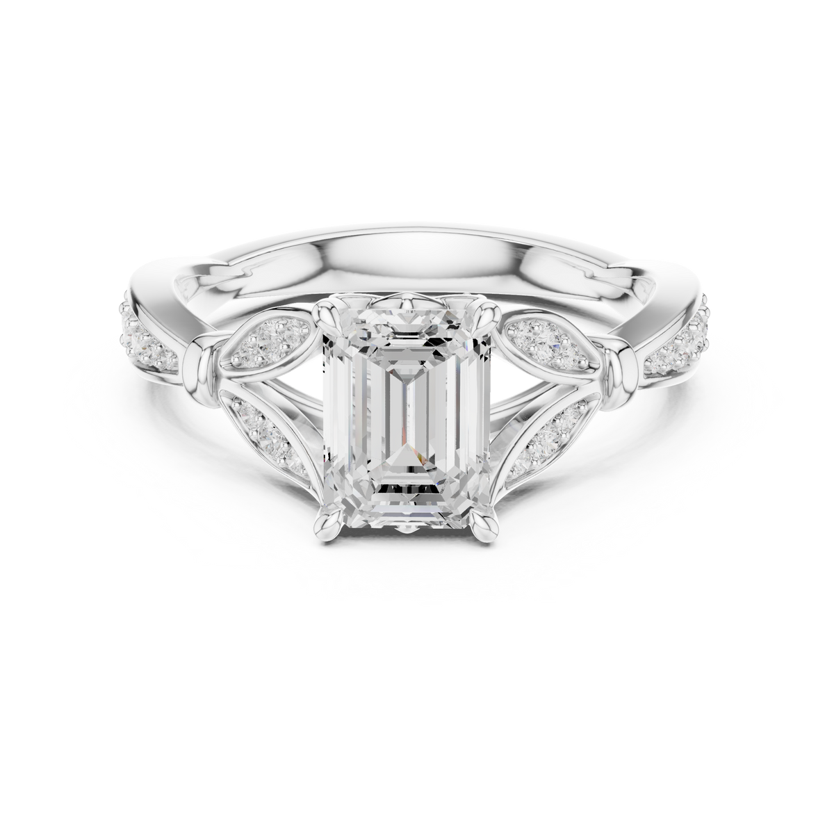 Emerald Accented Lab Grown Diamond Engagement Ring