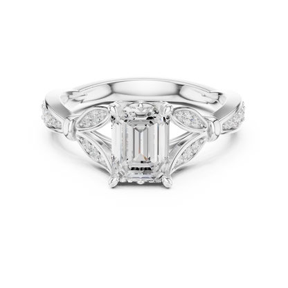 Emerald Accented Lab Grown Diamond Engagement Ring