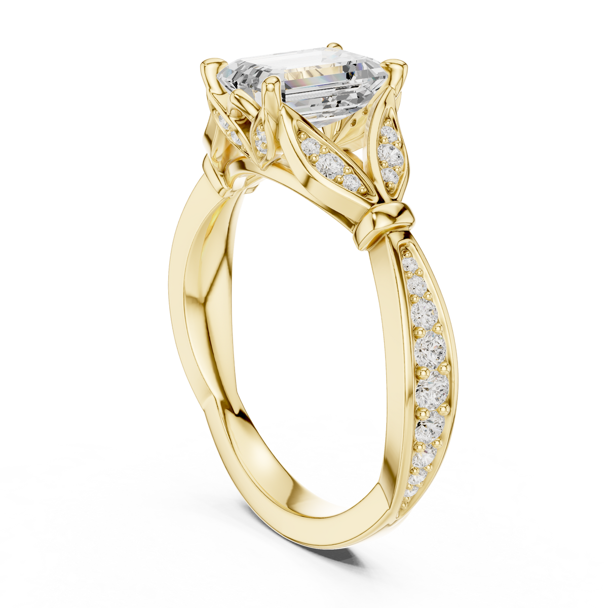 Emerald Accented Lab Grown Diamond Engagement Ring