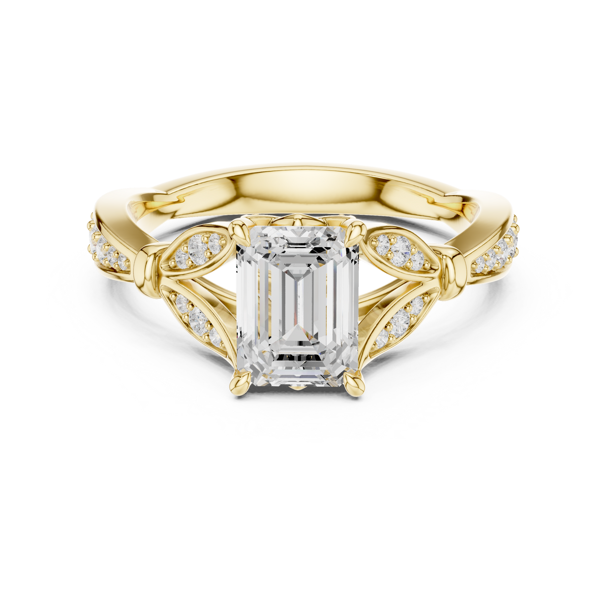 Emerald Accented Lab Grown Diamond Engagement Ring