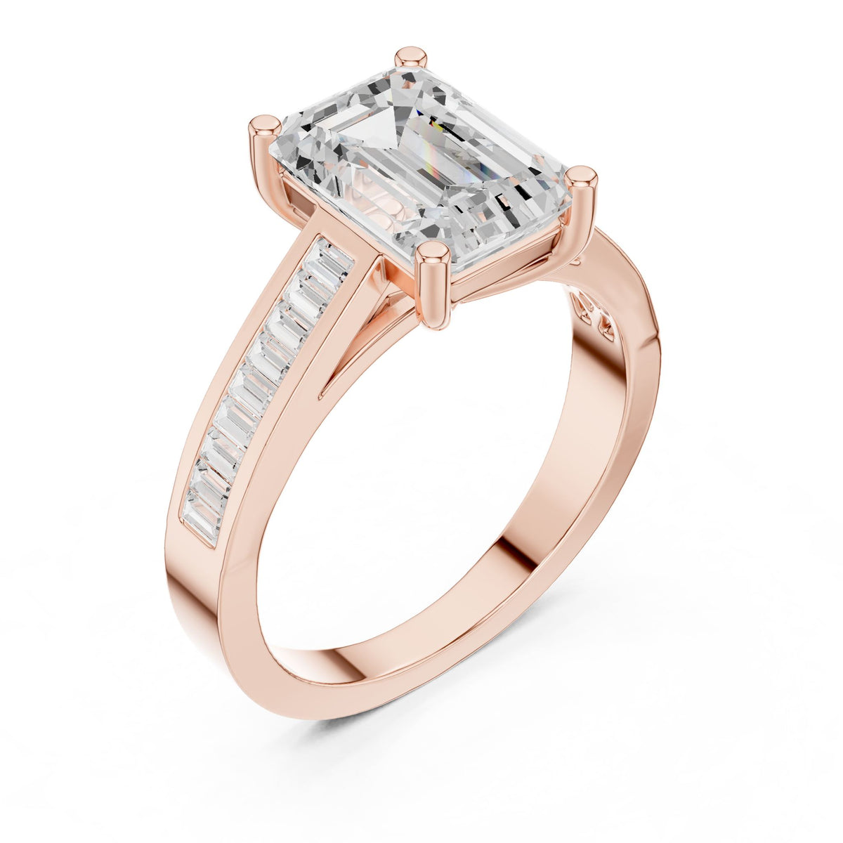 Emerald Accented Lab Grown Diamond Engagement Ring