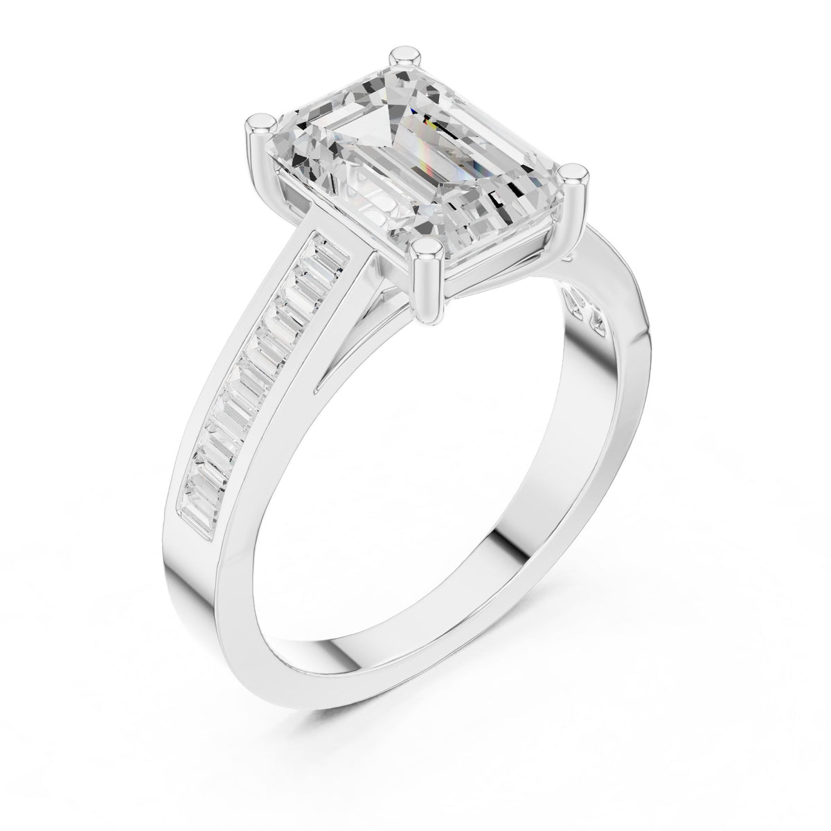 Emerald Accented Lab Grown Diamond Engagement Ring
