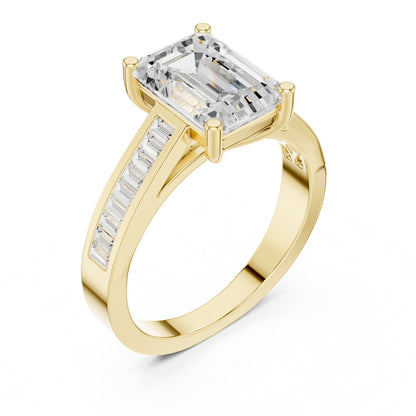 Emerald Accented Lab Grown Diamond Engagement Ring