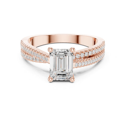 Emerald Accented Lab Grown Diamond Engagement Ring